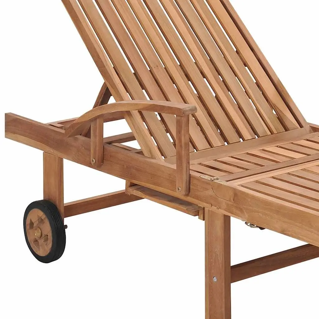 Teak Sun Lounger with Adjustable Backrest and Wheels
