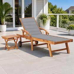 Premium Adjustable Wooden Sun Lounger with Side Table