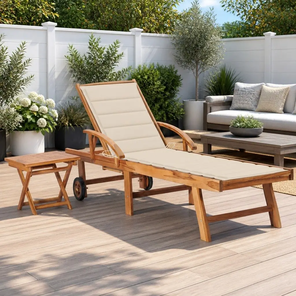 Sun Lounger with Adjustable Backrest and Side Table