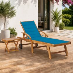 Premium Wooden Sun Lounger with Side Table and Cushion