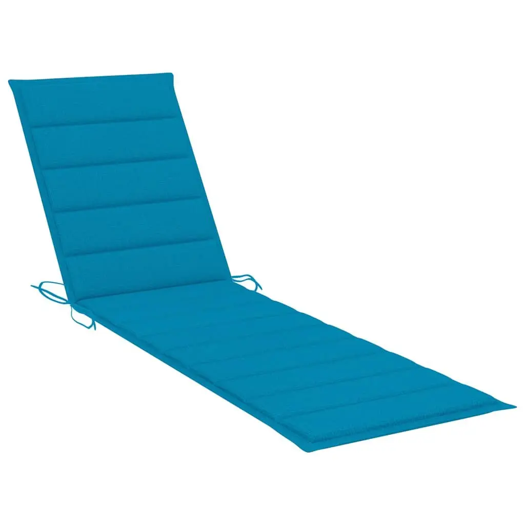 Sun Lounger Solid Teak Wood Blue Adjustable Reclining with Side Table and Cushion