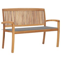 Sturdy Grey Wooden Garden Bench with Cushion 128.5cm