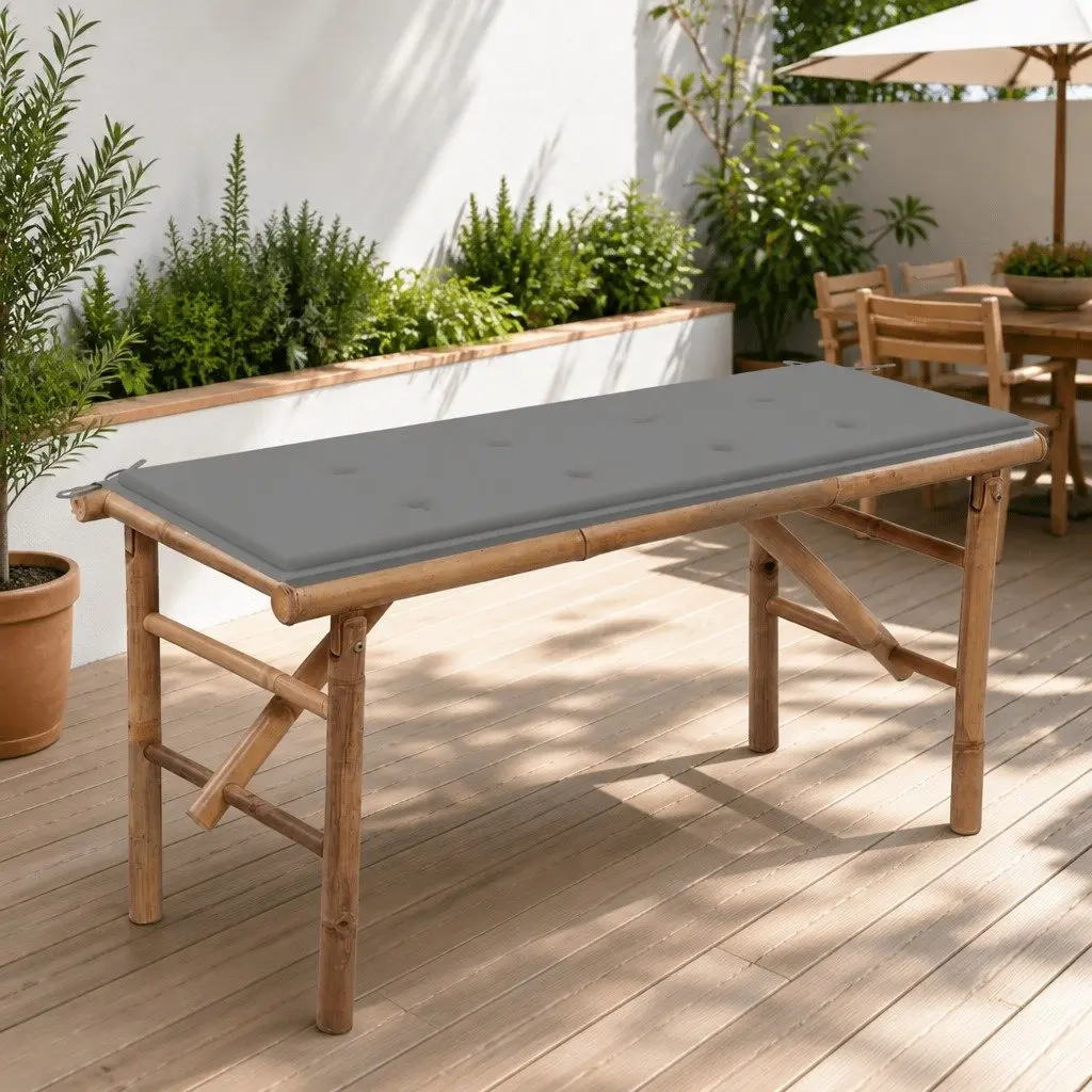 Folding Garden Bench with Grey Cushion, 118 cm