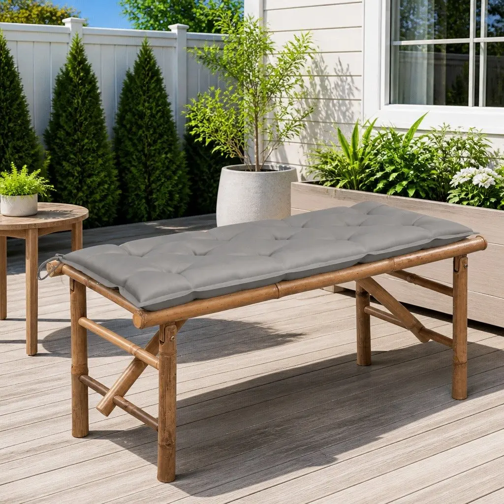 Folding Garden Bench with Grey Cushion, 118cm