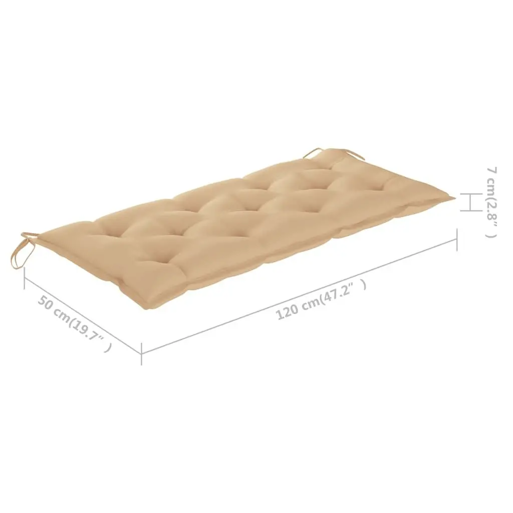 Folding Bamboo Garden Bench 118cm Outdoor Beige Cushion