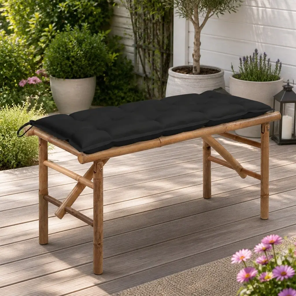 Folding Garden Bench 118 cm Outdoor Seating with Cushion Black Bamboo
