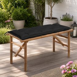Durable Folding Garden Bench 118 cm with Cushion - Black Bamboo