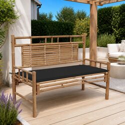 120cm Black Bamboo Outdoor Garden Bench with Cushion