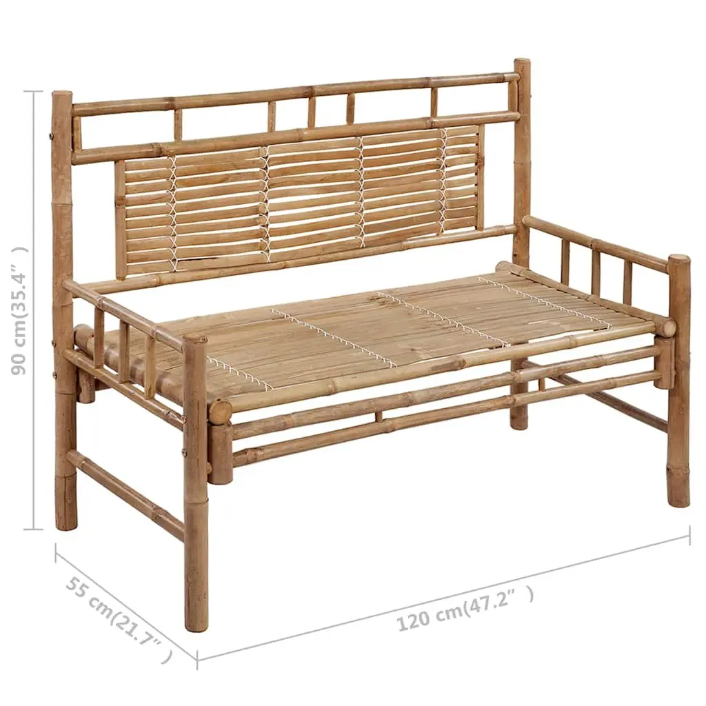 Bamboo Garden Bench 120cm with Grey Cushion
