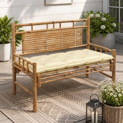 Durable Bamboo Garden Bench 120 cm with Backrest and Cushion