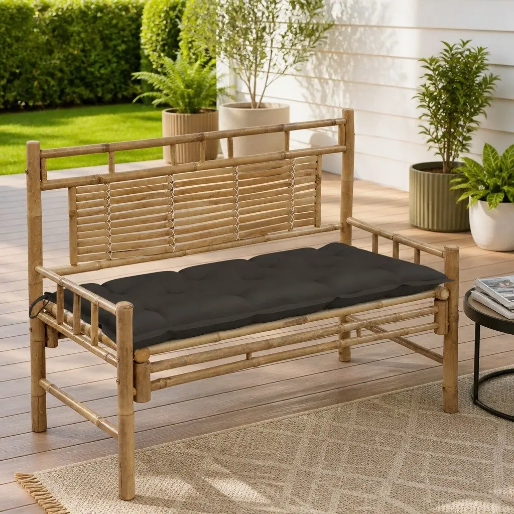 Garden Bench Bamboo 120cm Taupe with Cushion