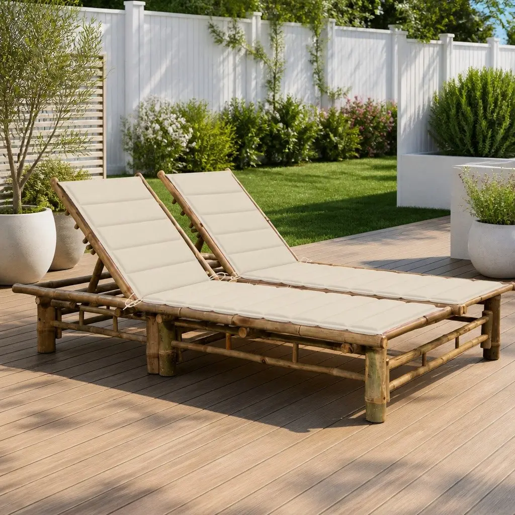 2-Person Bamboo Sun Lounger with Adjustable Backrests