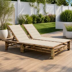 Durable 2-Person Bamboo Sun Lounger with Adjustable Backrests