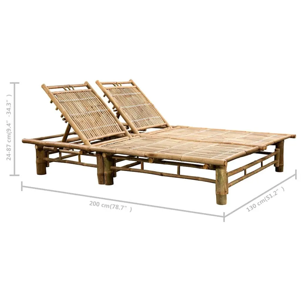 2-Person Bamboo Sun Lounger with Adjustable Backrests