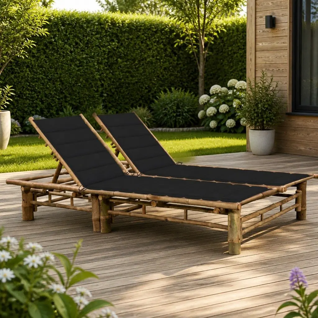 Bamboo 2-Person Sun Lounger with Adjustable Backrests