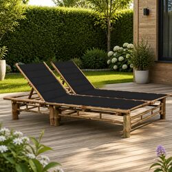 Bamboo 2-Person Sun Lounger with Adjustable Backrests