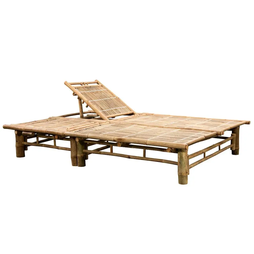 Sun Lounger Bamboo 2-Person Adjustable Backrest Cushions Taupe