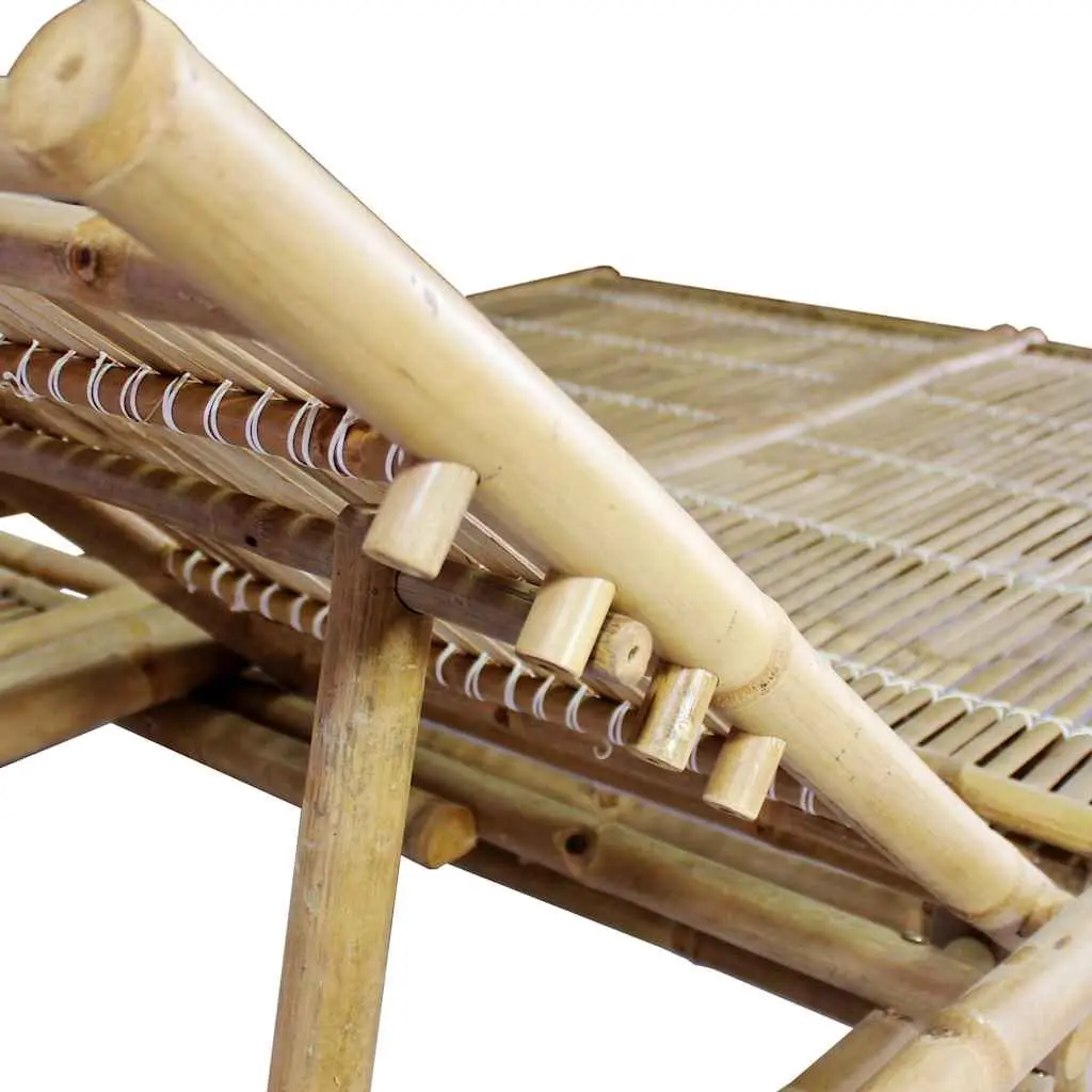 Sun Lounger Bamboo 2-Person Adjustable Backrest Cushions Taupe