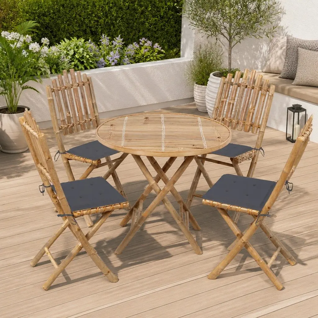 5-Piece Bamboo Outdoor Dining Set with Cushions