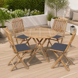 5-Piece Bamboo Outdoor Dining Set with Cushions