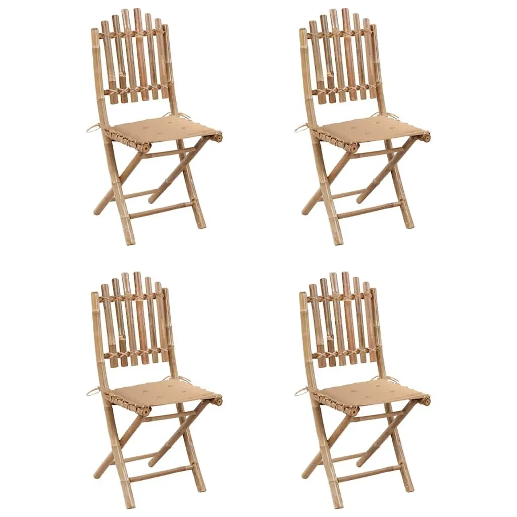 5-Piece Bamboo Folding Outdoor Dining Set with Cushions