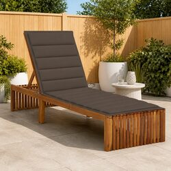Wooden Sun Lounger with Cushion and Adjustable Backrest