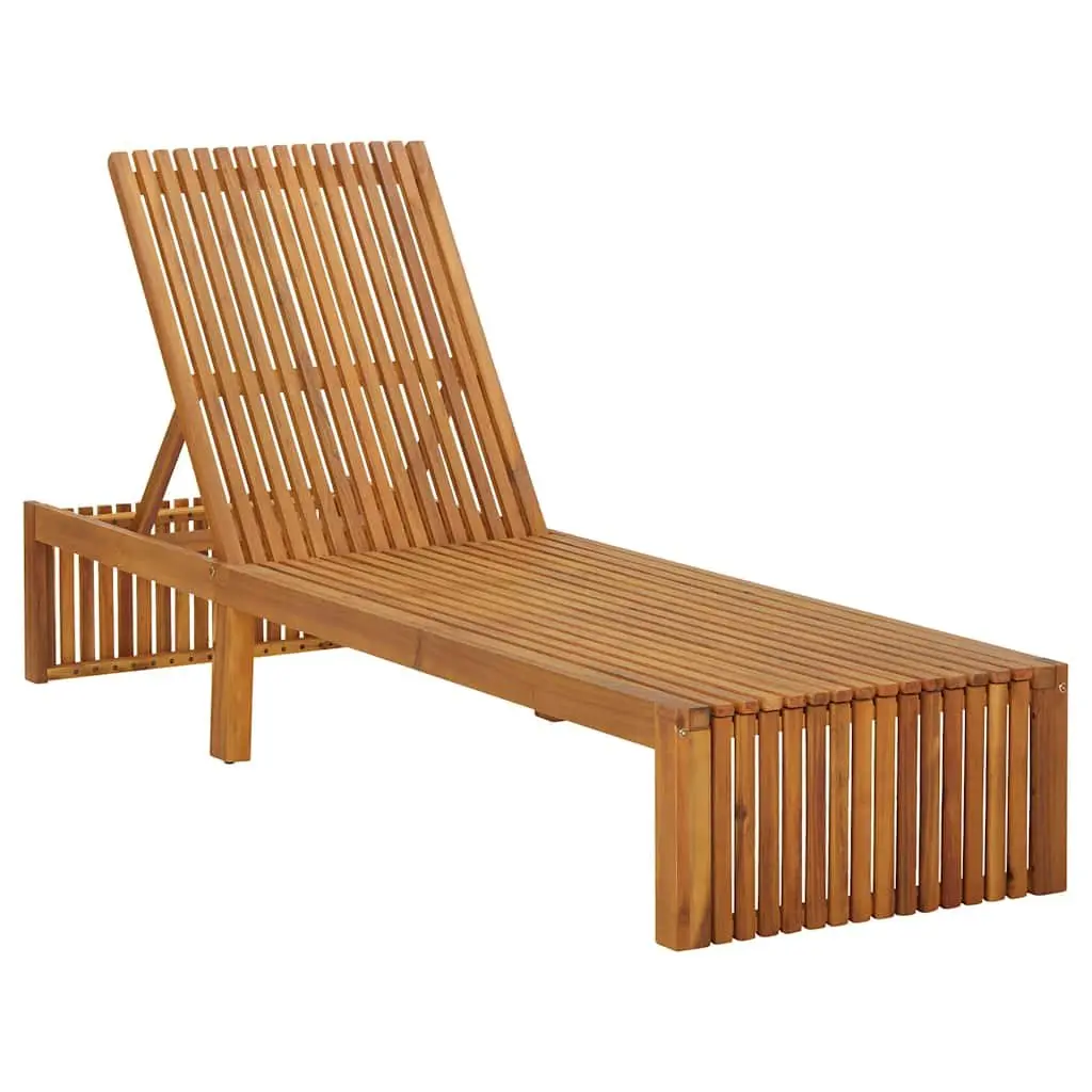 Sun Lounger Solid Acacia Wood Adjustable Backrest Taupe