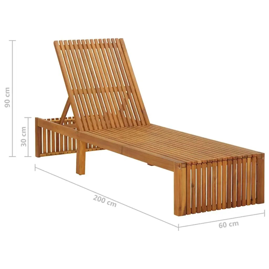 Sun Lounger Solid Acacia Wood Adjustable Backrest Taupe