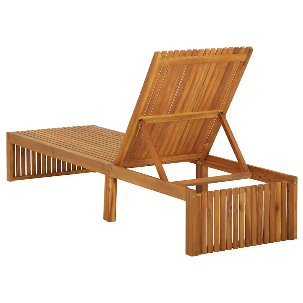 Sun Lounger Solid Acacia Wood Adjustable Backrest Taupe