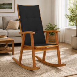 Solid Acacia Wood Rocking Chair with High Backrest