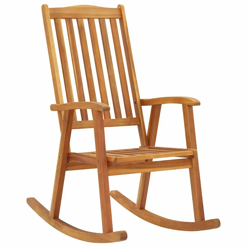 Solid Acacia Wood Rocking Chair with High Backrest