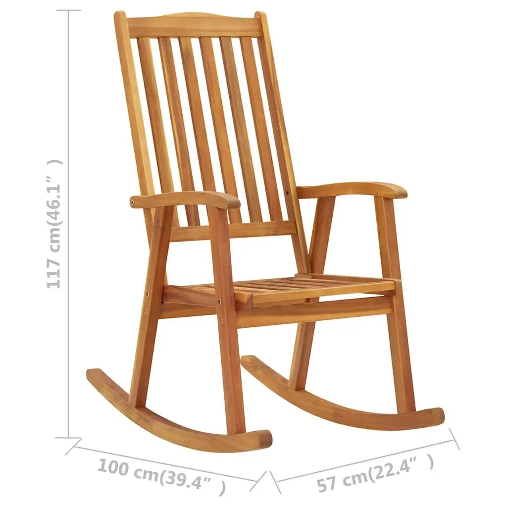 Solid Acacia Wood Rocking Chair with High Backrest