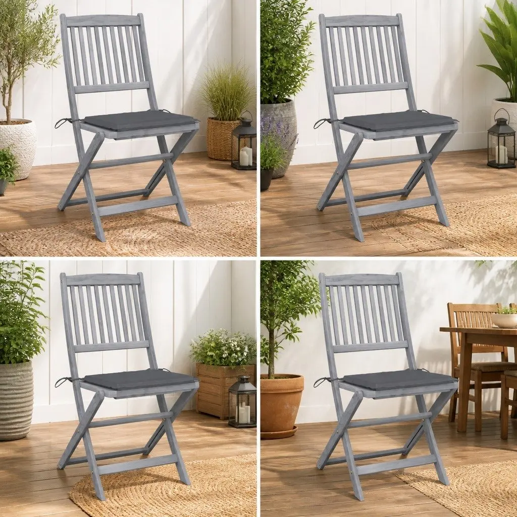 Solid Wood Folding Chairs Set of 4 with Cushions