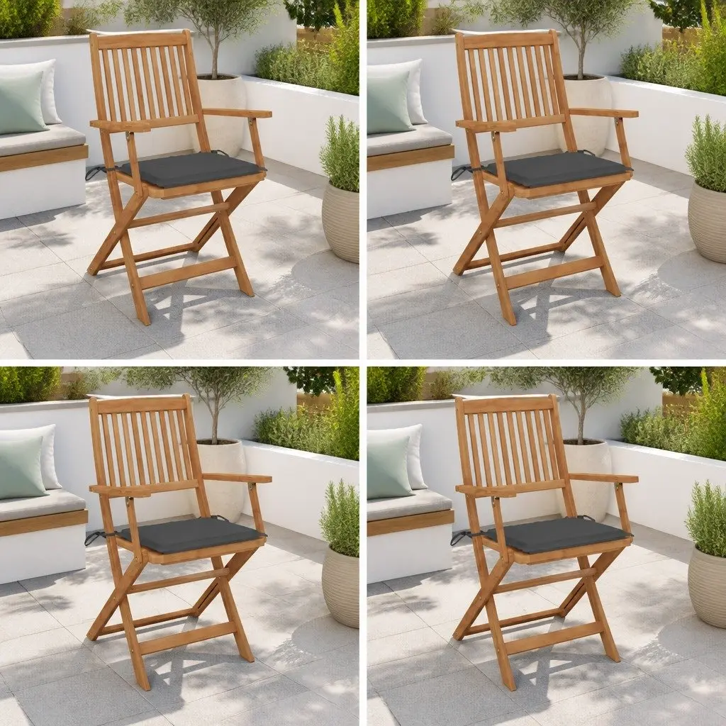 Folding Garden Chairs Solid Acacia Wood Anthracite 4 Piece with Cushions