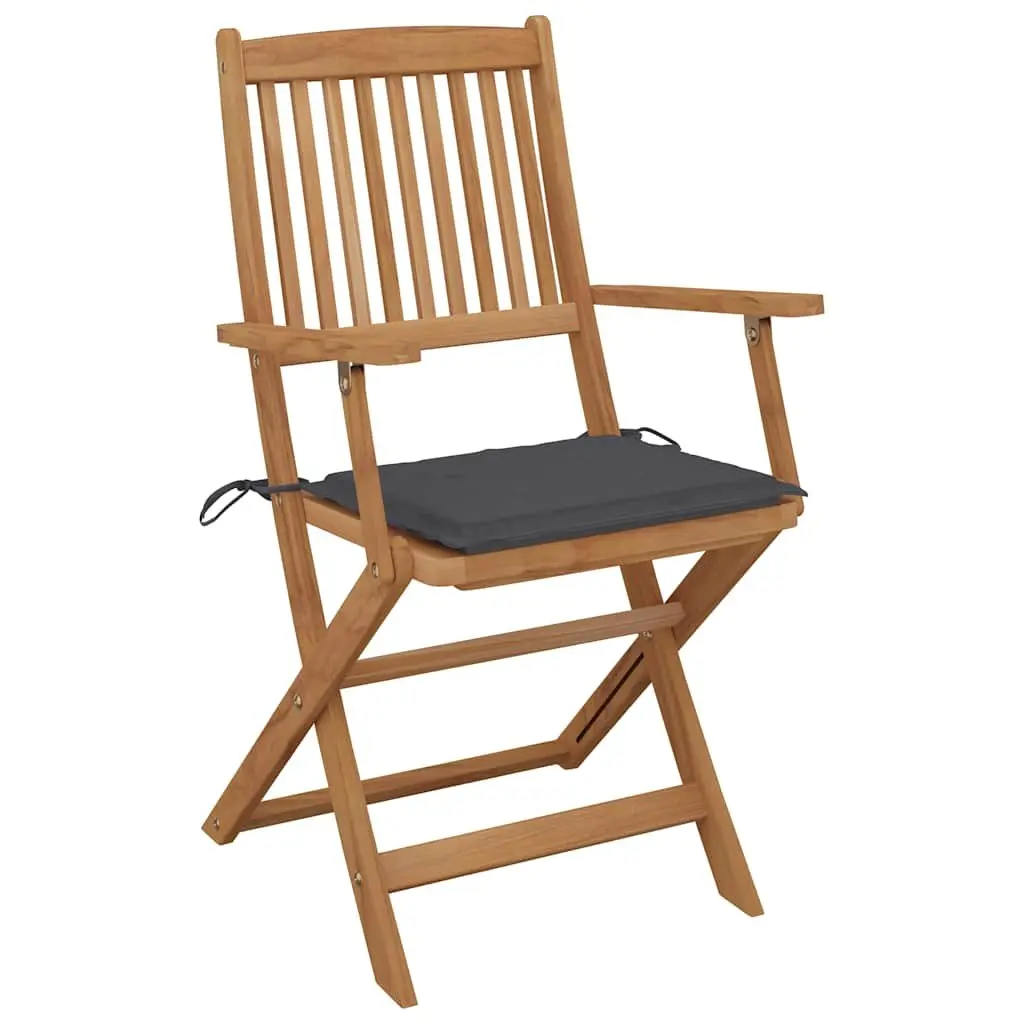Folding Garden Chairs Solid Acacia Wood Anthracite 4 Piece with Cushions