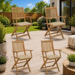 Set of 4 Durable Folding Garden Chairs with Cushions
