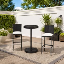 Sturdy 3 Piece Garden Bar Set with Cushions and Rattan Stools