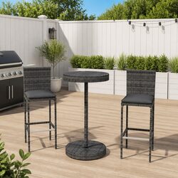 Durable 3 Piece Garden Bar Set with Cushions in Grey