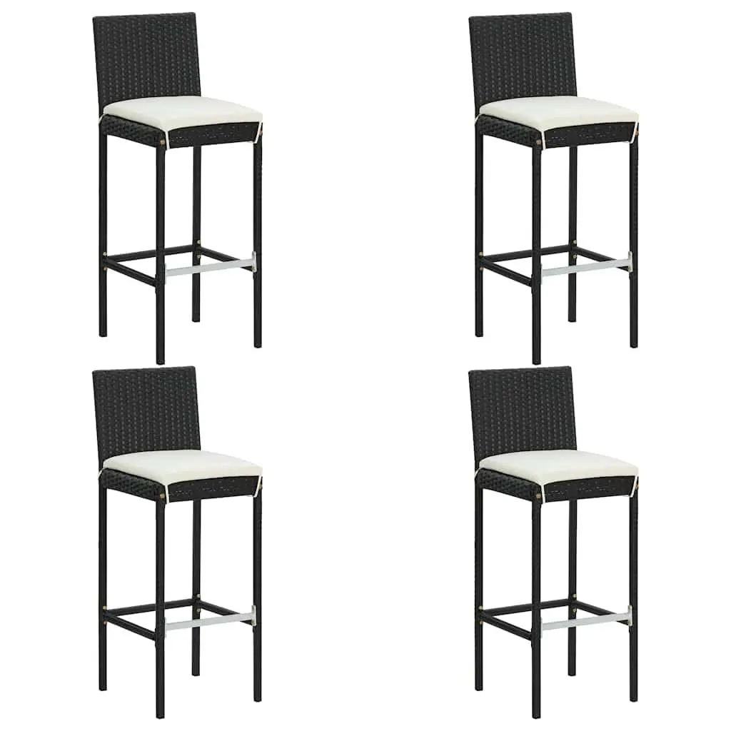 5 Piece Garden Bar Set Poly Rattan Powder Coated Steel Outdoor Bar Table Stools Black