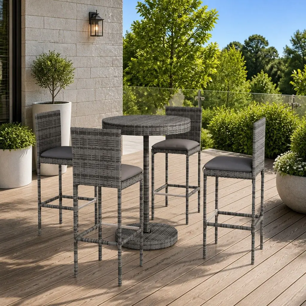 5 Piece Grey Garden Bar Set for Outdoor Use