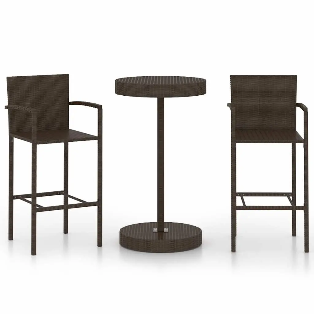 Garden Bar Set Poly Rattan Brown Outdoor Bar Table Stools 3 Piece
