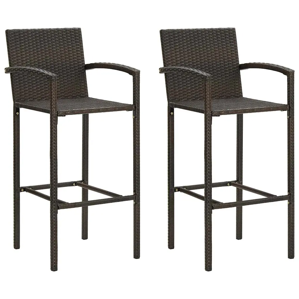 Garden Bar Set Poly Rattan Brown Outdoor Bar Table Stools 3 Piece