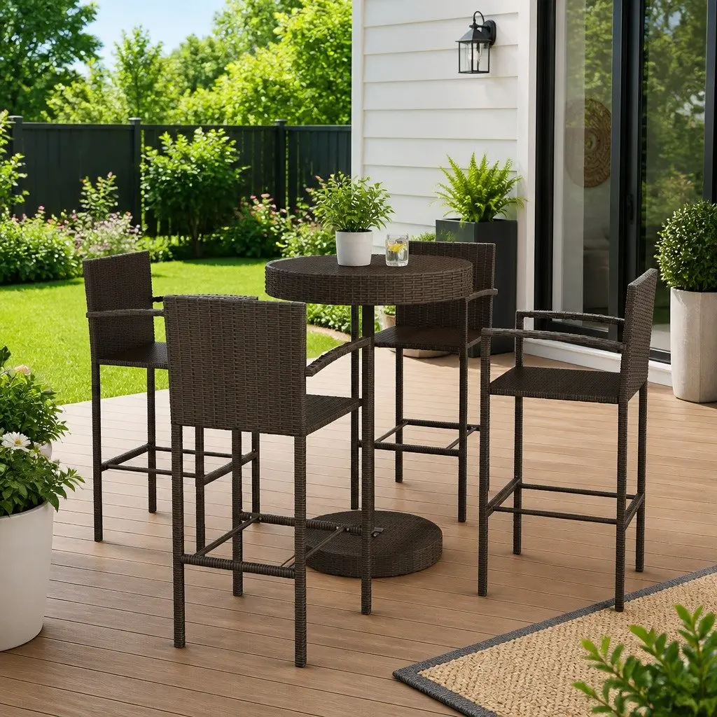 5-Piece Brown Garden Bar Set for Outdoor Dining