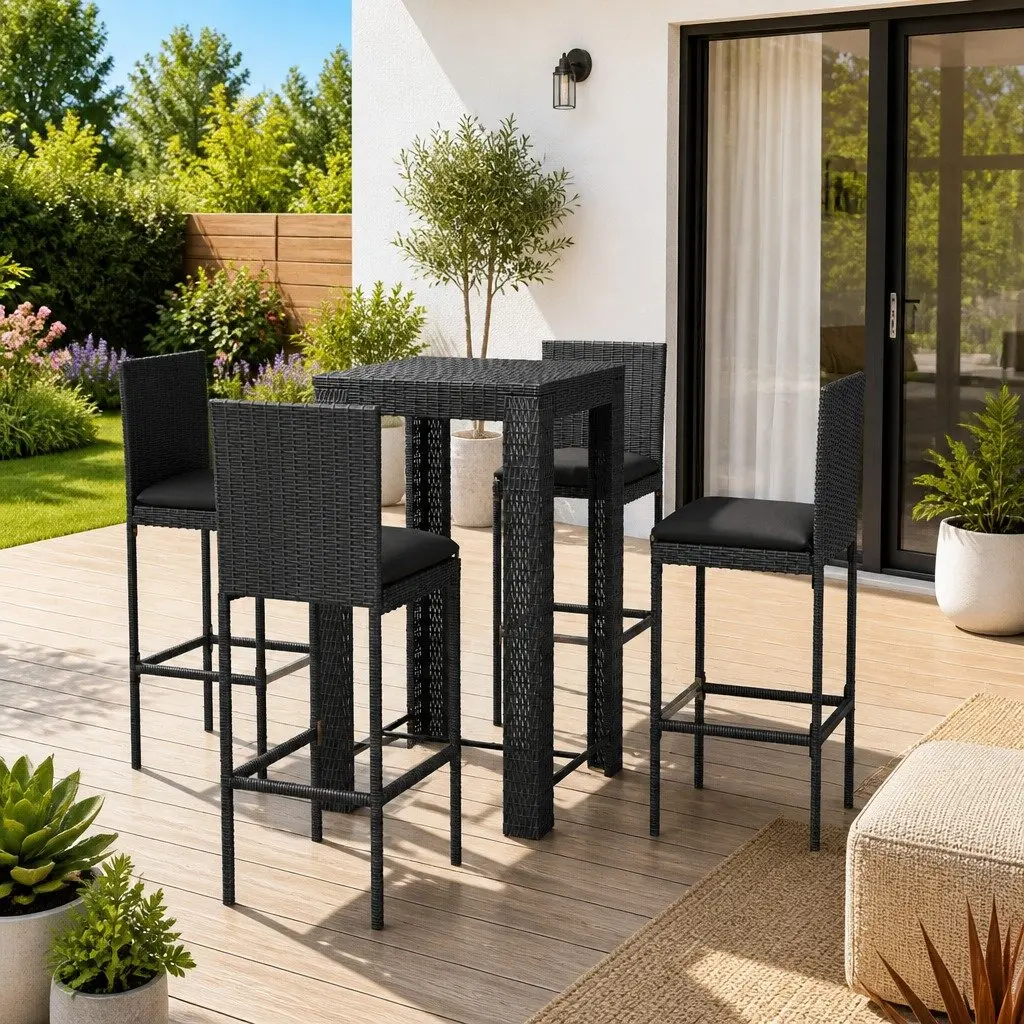 Grey Poly Rattan 5 Piece Outdoor Bar Set