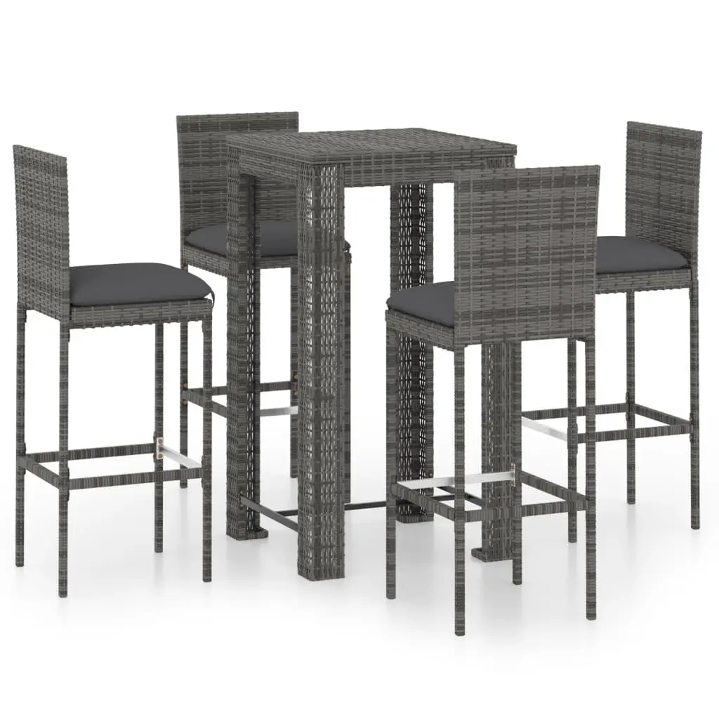 Grey Poly Rattan 5 Piece Outdoor Bar Set