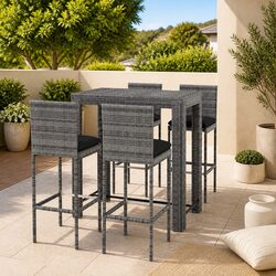 Durable 5 Piece Grey Outdoor Bar Set with Cushions
