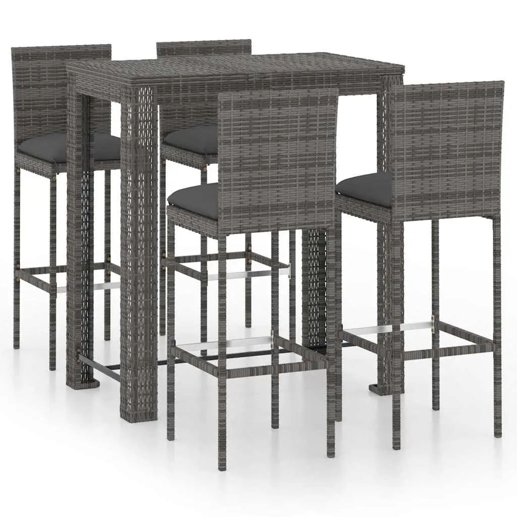 5 Piece Grey Outdoor Bar Set with Cushions