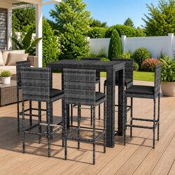 Durable 7 Piece Grey Poly Rattan Outdoor Bar Set