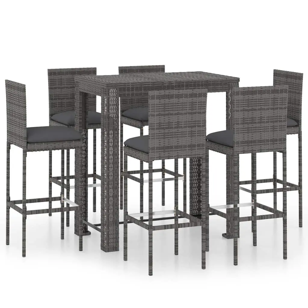 7 Piece Grey Poly Rattan Outdoor Bar Set