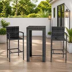 Durable 3-Piece Outdoor Bar Set with Grey Poly Rattan